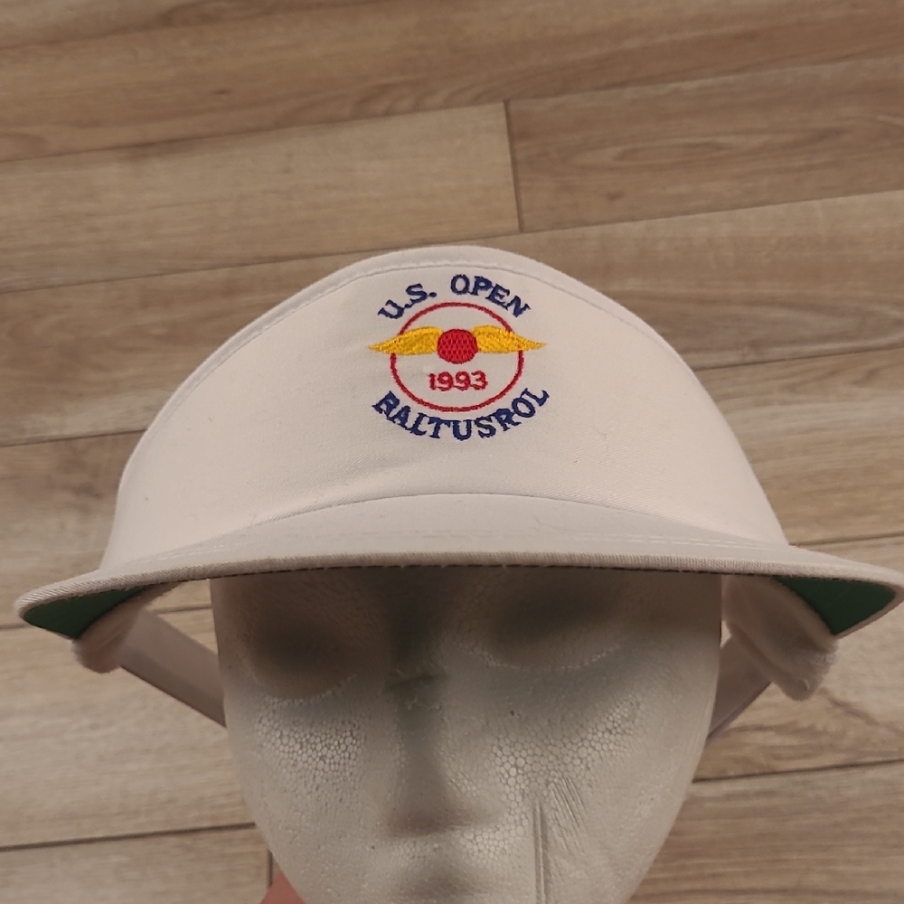 US OPEN‎ Baltusrol Golf Izod Club White Cotton Strapback Golf Hat Visor VTG 90s